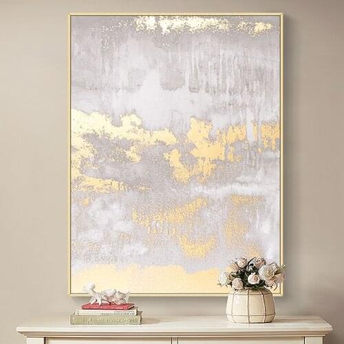 Hot handmade Abstract White light gold Canvas Painting Minimalist style Wall Art Pictures For Living Room Bedroom Aisle Studio