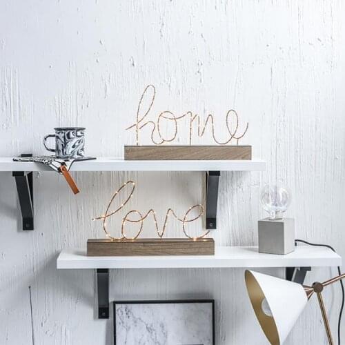 Room Decor Table Lamp Bedroom Bedside Home Accessories Ornaments Wrought Iron Wooden Letter Night Light for Valentines Day Gift