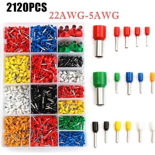 2120 Pcs Insulated Cord Pin End Terminals Ferrules Kit Set Copper Electric Wire Crimp Connectors 22AWG-5AWG