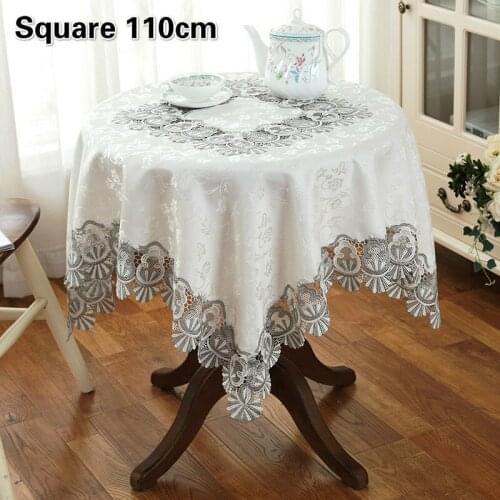 Square 110cm European Style Simple Silver Gray Water Soluble Embroidery Lace Tablecloth Toalha De Mesa Nappe Table Cover Tapete