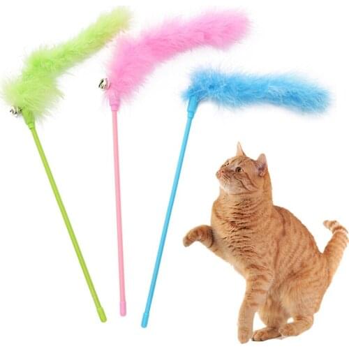 Legendog Cute Cat Wand Toy Plush Faux Feather Cat Teaser Stick Toy Cat Catcher Wand With Bell Pet Supplies Pet Accessories