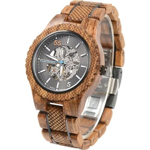 New Arrival Stainless Steel and Wood Mens Watch Automatic Movement TY2807