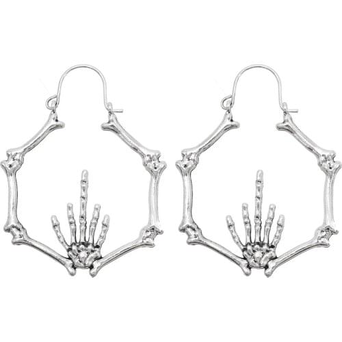 Punk Metal Earring Halloween Day Vintage Carved Bone Skull Skeleton Hands Earrings Big Punk Men Women Ear Jewelry Party Gift