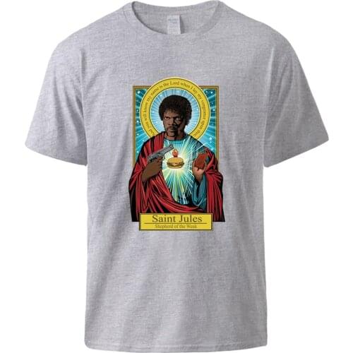 Mens Summer Tee Pulp Fiction Saint Jules Print T shirts Fashion High Quality Cotton T shirts Male Workout Outwear T shirt Black