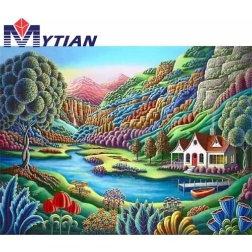 Home Decor Diamond Painting Kit Full Drill Beatiful Bright Colorful Village Mosaic Wall Art Rhinestone Pasted Diamond Embroidery