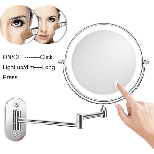 Wall Mounted Bath Makeup Mirror LED Folding Bathroom Mirror 10X Magnification Adjustable Cosmetic Mirror Touch Dimming Mirrors