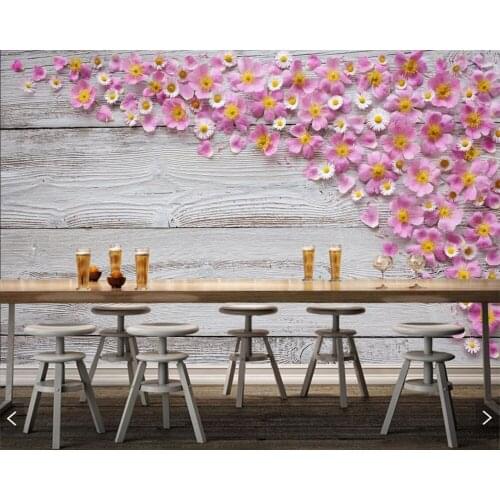 Papel de parede Wood planks Petals Flowers photo Boards 3d wallpaper mural for living room bedroom sofa TV wall kitchen cafe bar