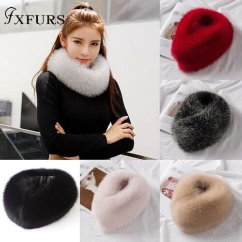 FXFURS 2020 New Korean Style Women Winter Fox Fur Scarves Real Fur Mufflers with Magnet Easy Wear 100% Fox Fur Collar Scarf Ring