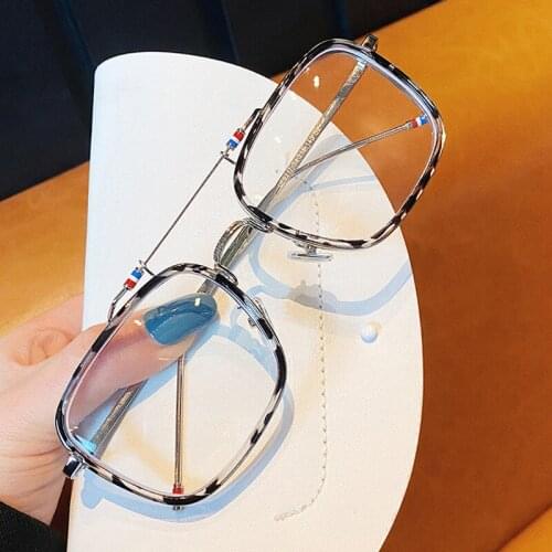 New Luxury Brand Anti-blue Light Eyeglasses For Women Vintage Alloy Double Bean Computer Myopia Glasses Frame Men Stripe Shades