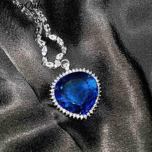 Crystal Zircon Pendant Heart Necklace Classic Titanic Ocean Crystal Heart Pendant Necklace Rhinestone Lover Gift