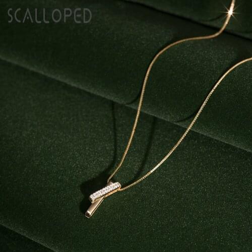 SCALLOPED Luxurious Straight Stick Pendant Necklace Brilliant Crystal High Quality Clavicle Chain Brand Design Women Jewelry