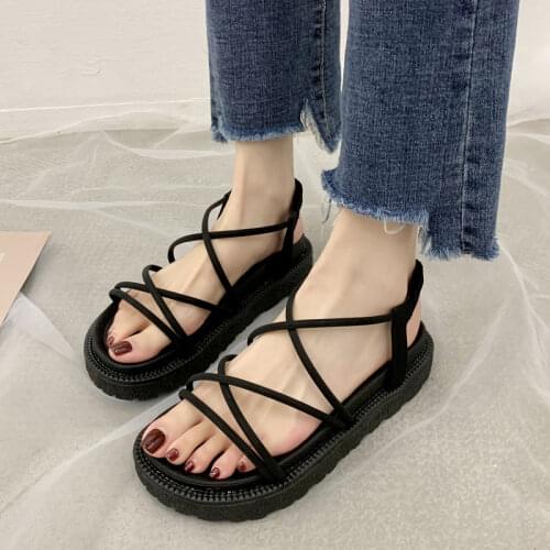 2021 Women Narrow Band Sandals Summer Woman Platform Elastic Band Flats Female Casual Beach Shoes Ladies Comfortable Footwear