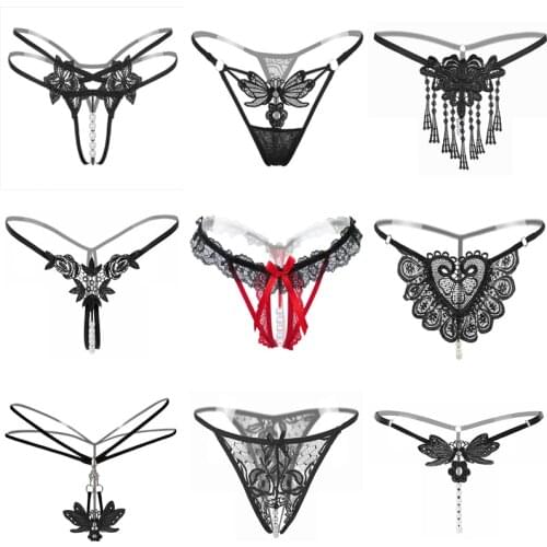 Sexy T-panties Hot Female Underwear Lace Seamless Embroidery G String Low Waist Thongs Women Pearl Erotic Women Massage Lingerie