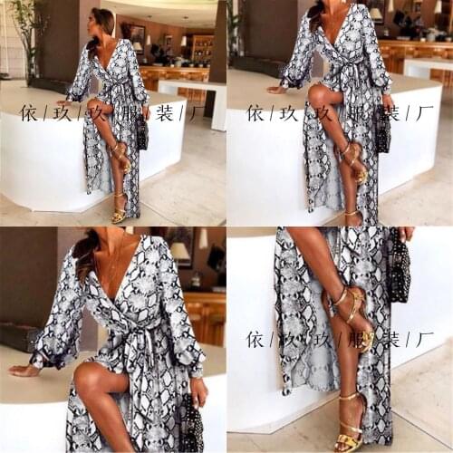 Spring snake pattern dress ladies long dress