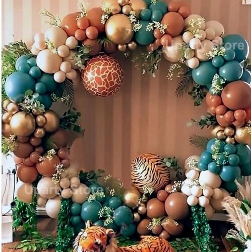 206Pcs Green Birthday Balloons Arch Leopard 4D Helium Globos Skin Retro Green Brown Balloon for Jungle Party Decor Baby Shower