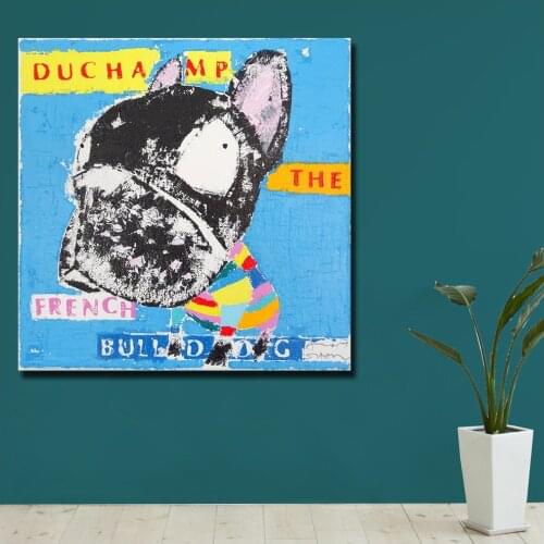 Wlong Fashion Printing Oil Painting Canvas Pop Art The French Bulldog Wall Art , Wall Pictures for Living Room Bedroom Office