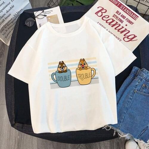 Chip and Dale T Shirt Summer Short Sleeve Casual White Tshirts Harajuku Women Print T-shirts Female Tee Shirts Streetwear