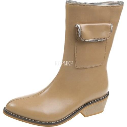 2021 Top Quality Autumn Winter Shoes for Women Genuine Leather Pointed Toe Thick Heels Pumps Newest Basic Kopmkp Botines Mujer