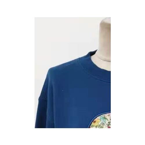 Women Blue Cotton Sweatshirt Letters Flower Embroidered 2021 New Autumn O Neck Long Sleeve Fashion Casual Pull Tops