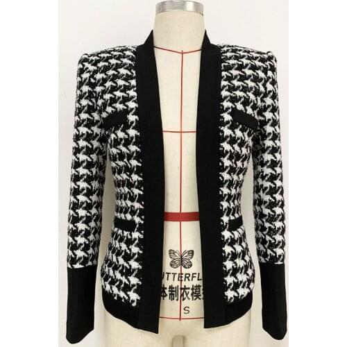 SS2021 Spring Casual Cardigan Jacket For Women Metal Lion Button Long Sleeve Cotton Plaid Tweed Plover Coats Clothes Female