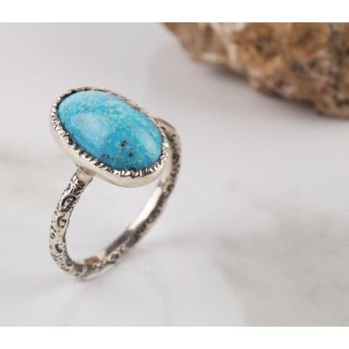 UM US JEWELRY Turquoise Natural Stone 925 Sterling Silver Women 'S Ring
