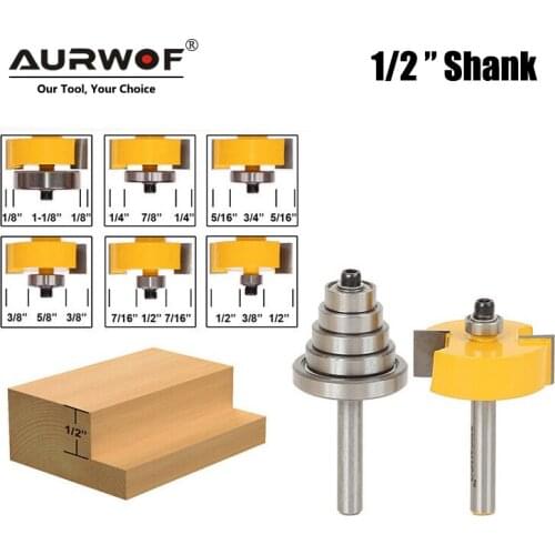 2PC 1/2 Shank 12mm Rabbet T Type Router Bit with 6 Adjustable Bearings Rabbeting Tenon Milling Cutter for Wood Woodworking 3020