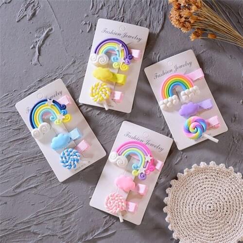 3Pcs/Set Girls Cute Rainbow Candy Cloud Hairpins Children Sweet Hair Clips Barrette Hair Ornament Fashion Hair Accessories