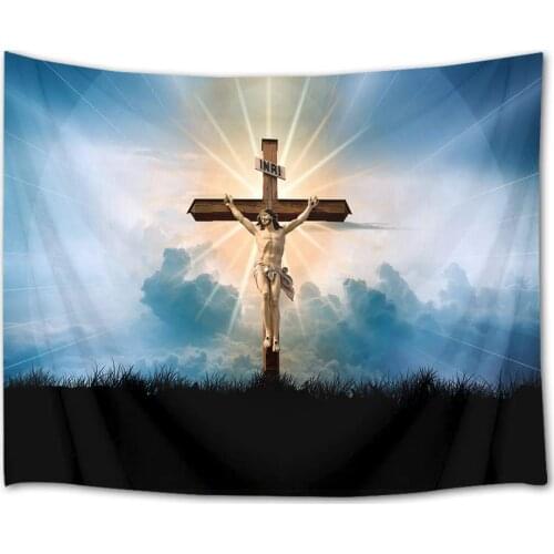 Jesus on The Cross 3D Watercolor Wall Blanket Christian Tapestry