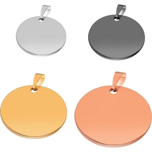 5Pcs Stainless Steel Round Pendant ID Tags Necklace Unisex Jewelry 4 colors without chain double side polish
