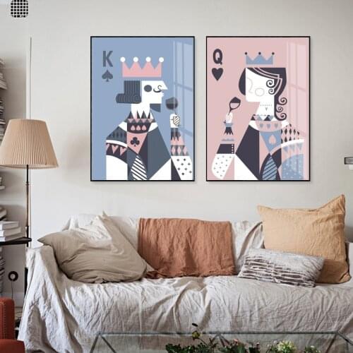 Abstract Poker Card King & Queen Drinking Canvas Painting Wall Art Posters Print Gallery Picture Living Room Interior Home Decor