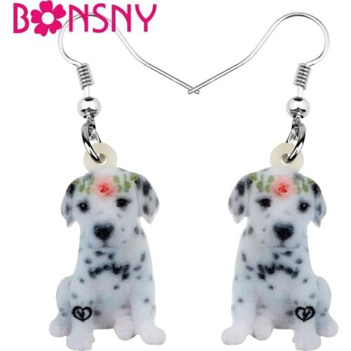 Bonsny Acrylic Sweet Flower Spotted Dog Doggy Earrings Drop Dangle Pets Jewelry For Women Girls Friend Hot Sale Charms Gift 2019