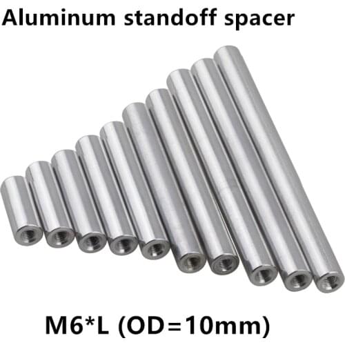 5pcs M6 Aluminum Post rods M6*10/12/15/20/25/30/35/37/40/45/50/60/70/80/90/100mm Aluminum Round Standoff Spacer Studs D=10mm