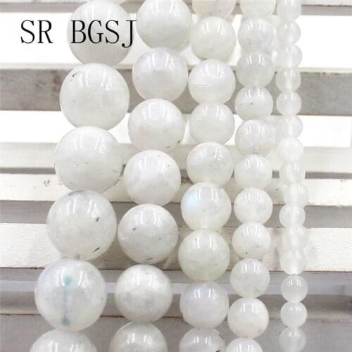 Free Shipping 4 6 8 10 12mm Wholesale 2A White Moon Stone Gems Natural Round Stone Jewelry Making Beads Strand 15"