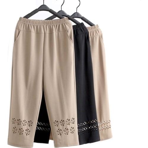 Middle Aged and Old Women Summer Pants Thin Elastic Waist Loose Casual Cropped Pants Plus Size XL-5XL Mother Clothing Pant W1887