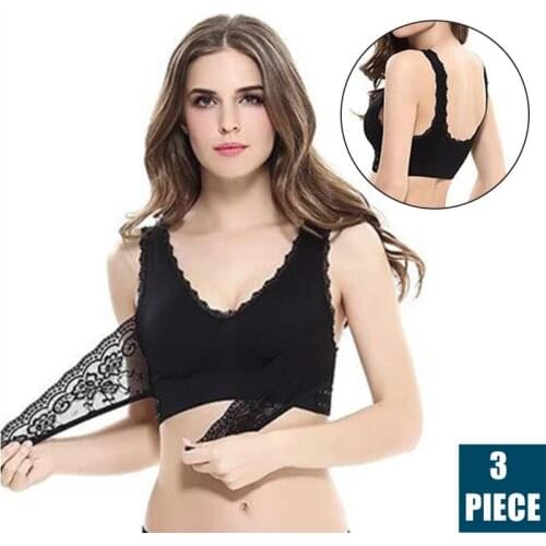 3Pcs/Lot S-4XL Design Push Up Bras Underwear For Women Sexy Lingerie Lace Cross Side Buckle Wireless Breathable Sleep Bra