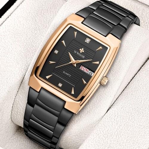 WWOOR New Design Square Watches Men 2021 Top Brand Luxury Business Quartz Waterproof Automatic Week Date Wristwatch Montre Femme