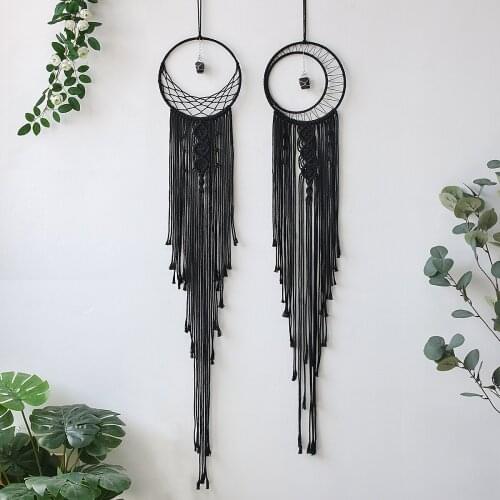 Black Star Moon Macrame Dream Catcher Cotton Hand Woven Nordic Home Decoration Boho Wall Hanging Decor for Bedroom Party