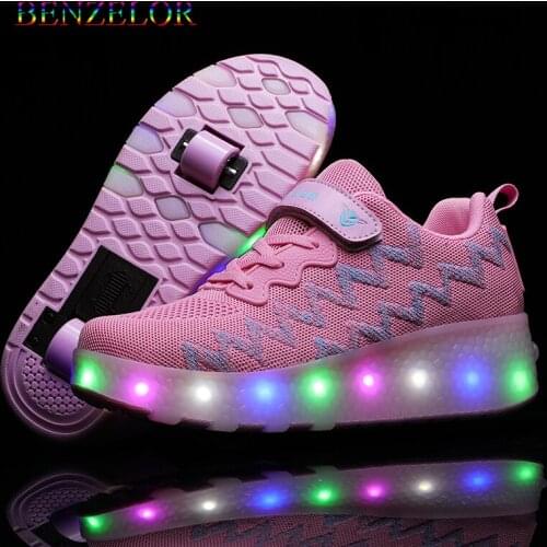 New roller sneakers with two wheels kids shoes for girls boys led shoes on wheel children rollers light luminous shining glowing