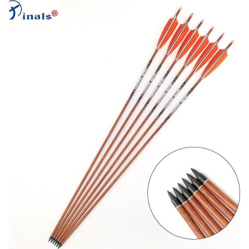 12pcs 32 Inch Carbon Arrow Wooden Skin Shafts Archery Spine 400 500 600 Turkey Feather for Compound Recurve Bow Hunting