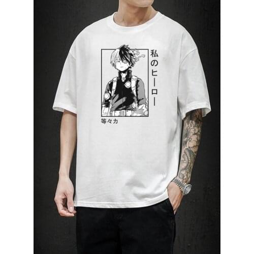 Cartoon My Hero Academia Harajuku Tshirt Shoto Todoroki Print Tops Summer 100%Cotton Manga Graphic Clothing Hombre Camisetas