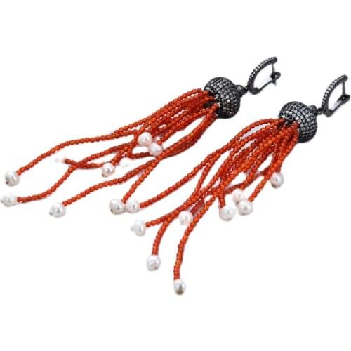 GG Jewelry Natural Stone White Pearl Orange Jades Gems Stone Earrings CZ Leverback classic for women lady fashion jewelry gift