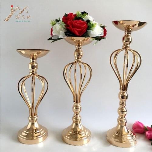 IMUWEN Flower Vase Wedding Table Centerpiece Event Road Lead Gold Metal Vases Party Floor Flowers Stand For Home Decoration