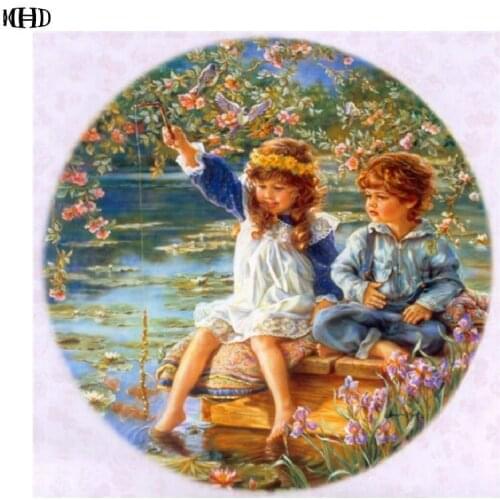 DIY 5D diamond painting boy and girl picture diamond cross stitch square rhinestone mosaic embroidery crafts for child gif
