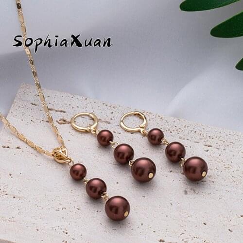 SophiaXuan Hawaiian Trendy Jewelry Sets Womens Accessories Colorful Pearl Earrings Necklaces Set Wholesale for Women Party 2021