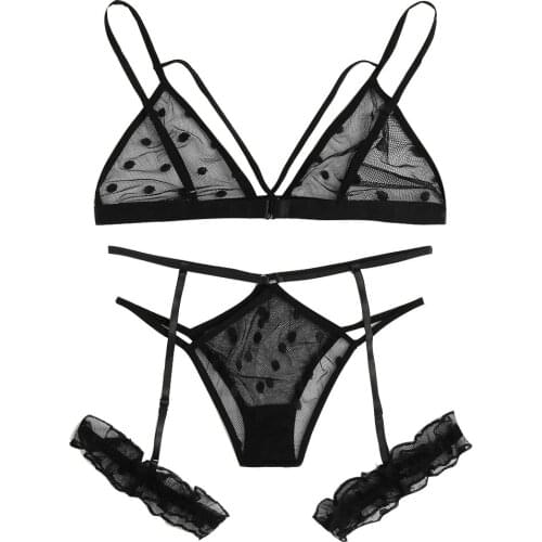 Embossed Hollow Women Underwear Set Lace Thong Sexy Fashion Female Underwear Black Sleepwear Breathable Transparent Girls Sets