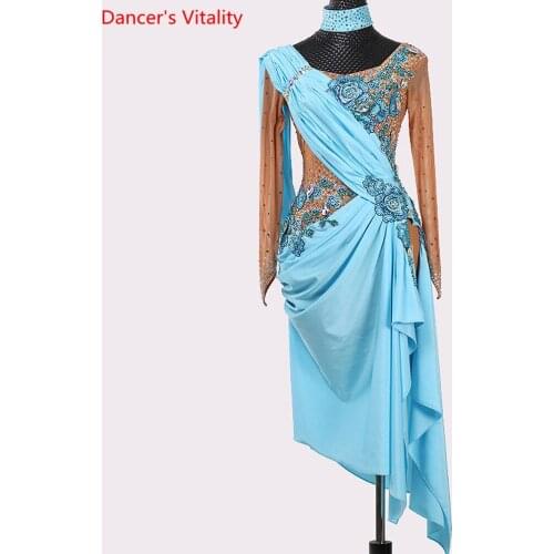 Women Latin Dance Wear Racing Performance Costume Embroidered 2 Colors Dress Professional Rumba Samba Tango Dancing Stage Outfit