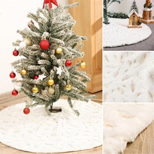 90/122cm White Christmas Tree Skirt Bronzing Feather Plush Faux Fur Carpet Christmas Tree Decor Floor Mat New Year 2022 Navidad