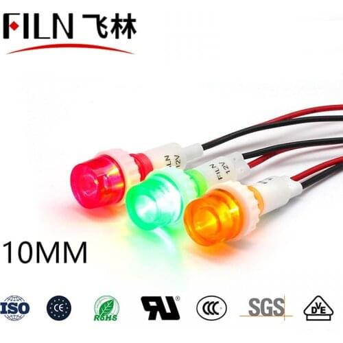 FILN YueQing 10mm 12v 24v 220v 110v red signal lamp indicator light with cable for water boiler