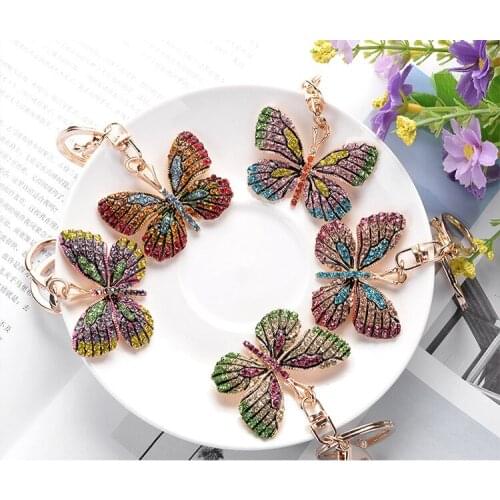 Creative Exquisite Butterfly Keychain Colourful Rhinestone Fashion Key Ring Xmas Gifts for Women Fashion Accessories