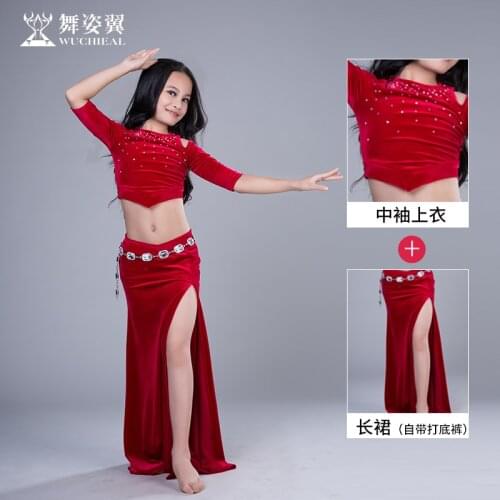 Hot Sale New velvet Oriental Dance Costumes Wuchieal kids girls Belly Dance Costume top+skirt suits performance Clothes RT198